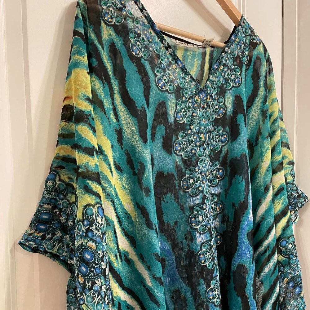 Tropical Bohemian V-Neck Sequined Cover Up Caftan Dress